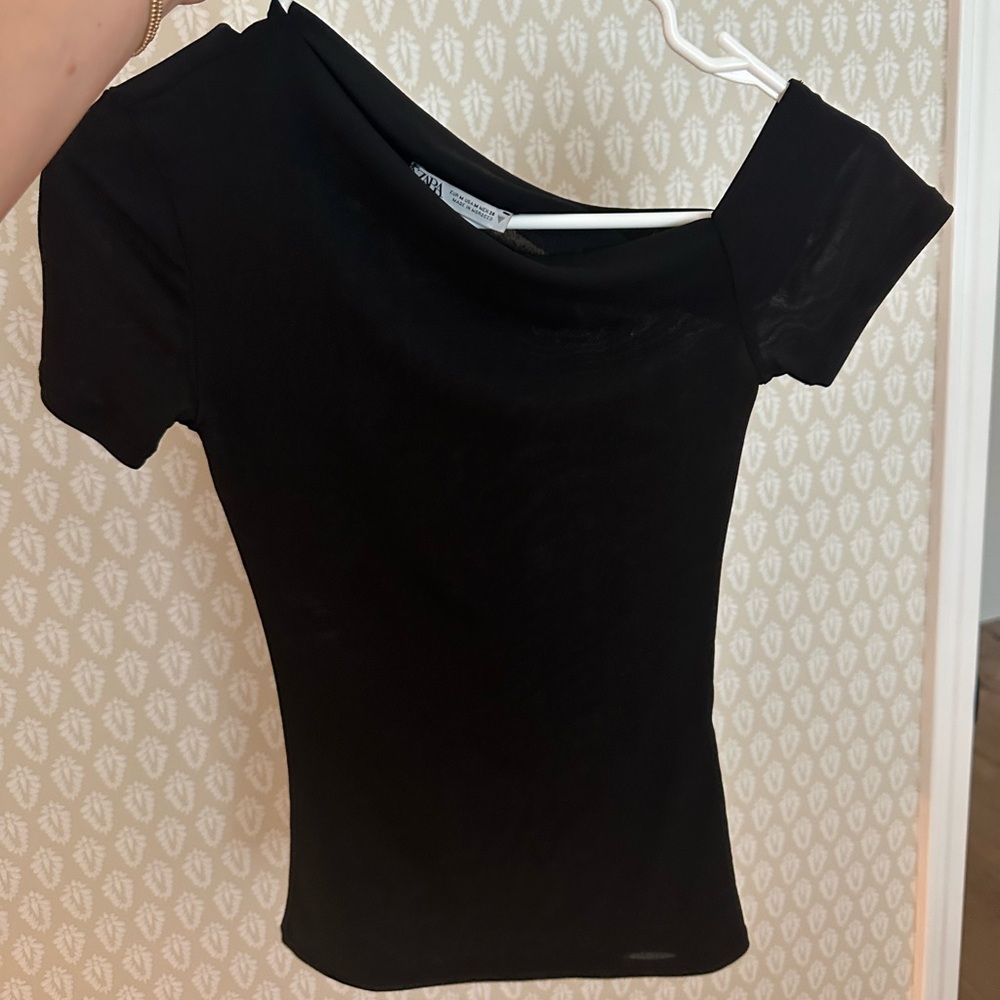 Zara Asymmetrical Black Top- Mesh